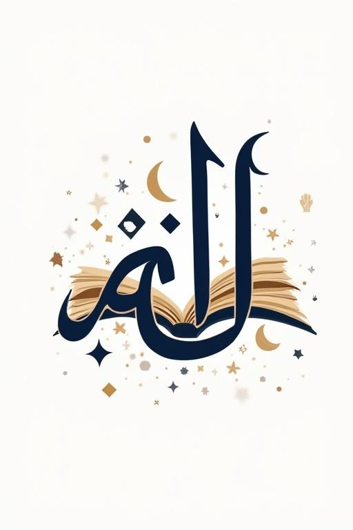 Professional bookshop logo featuring elegant Arabic calligraphy surrounded by subtle book imagery in a clean vector style. Sophisticated and timeless design with navy blue and gold accents.