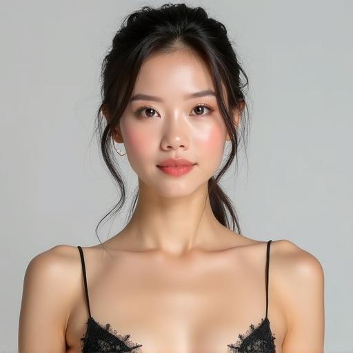 Elegant female model showcases fashion taste. Clean appearance highlights rosy complexion. Transparent background emphasizes her presence. Full body shot presents style and confidence.