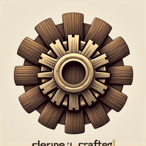 Logo design featuring an intricate gear system made of wood. The design includes the words 'clever crafted.'
