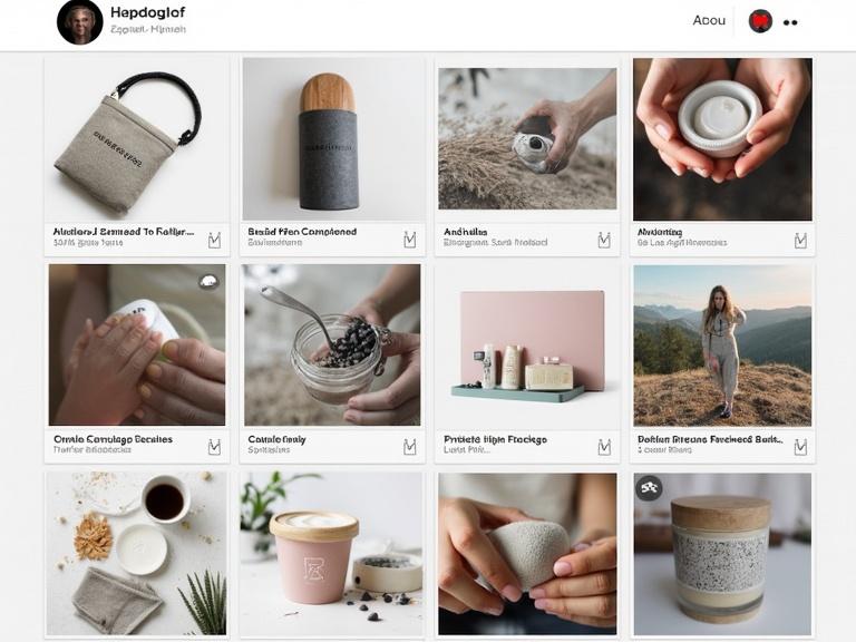 Professional Instagram feed showcasing product images. Short videos highlight product features. Behind-the-scenes content reveals design process. Clean and minimalist aesthetic.