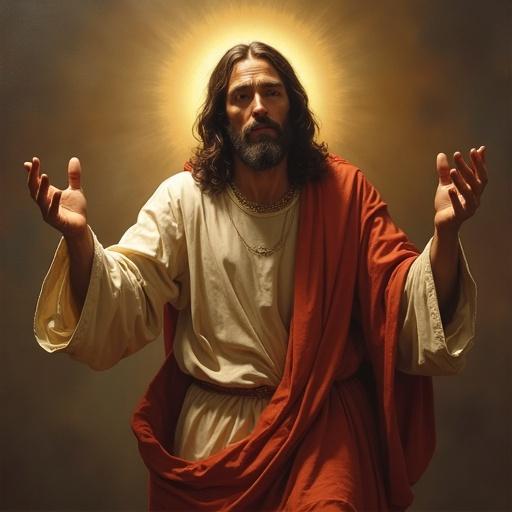 Jesus kneeling and praying with a super-realistic style. Focus on expression and detail in a reverent pose.