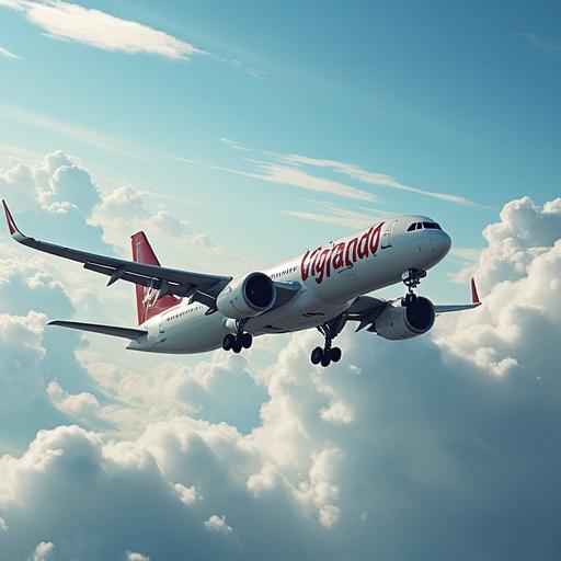 A small airplane flying through fluffy clouds. The airplane displays a promotional banner with 'Viajando con Vero'.