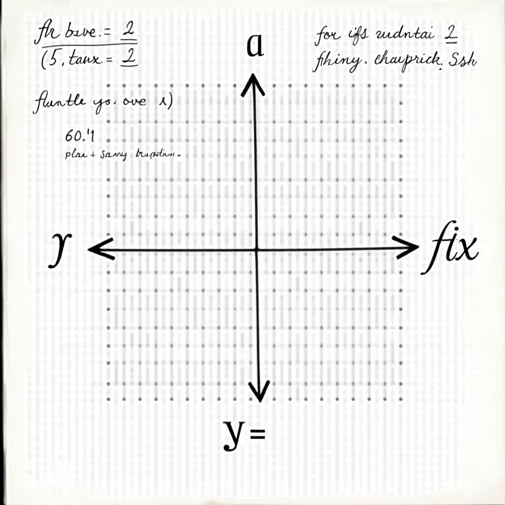 Graphing piece of paper with handwritten notes math formulas. Includes graph of y=2tanx.