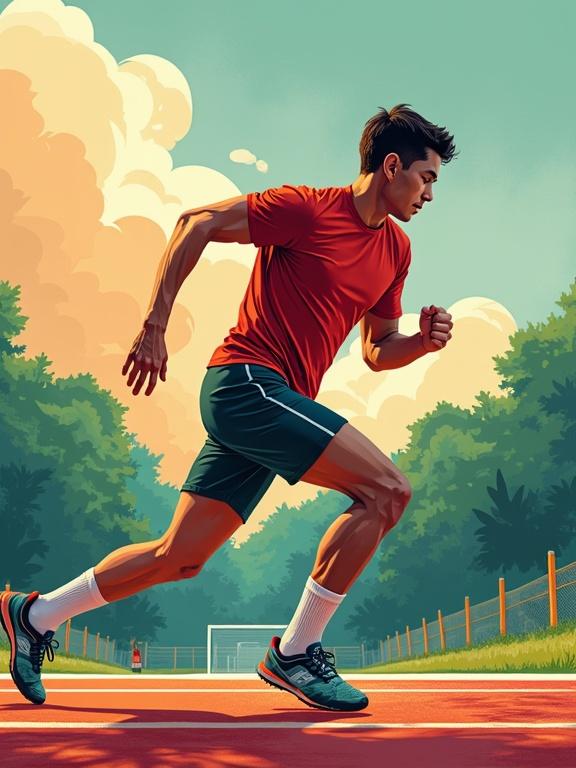 A sporty A4 poster image designed for Singapore athletes focuses on drug awareness. It promotes healthy living and discourages drug use, specifically marijuana. The setting is a running track in a vibrant outdoor environment.