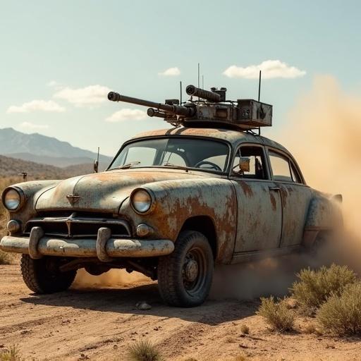 Post apocalyptic survivor vehicle with turret on top inspired by video game auto assault