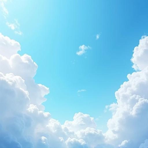 an expansive spring sky featuring white clouds seen from a ground perspective like lying on the grass with a 30% cloud coverage