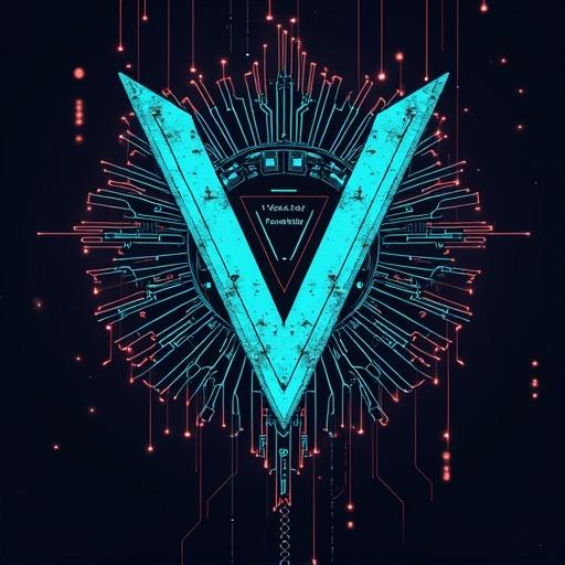 Cyberpunk emblem of a mega corporation features motherboard chips and augments. The phrase 'Vector Foundation' is prominently displayed.