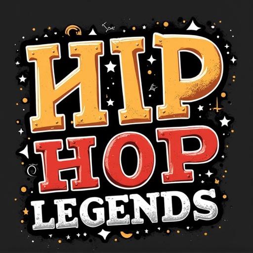 Design features bold old school font in vibrant colors. Text reads HIP HOP LEGENDS. Transparent background for versatility.
