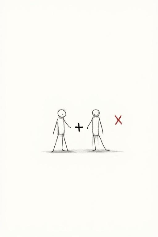 Illustration of a stickman for user A plus a book symbol for course B resulting in a red cross. Illustrates mismatch between user and course.