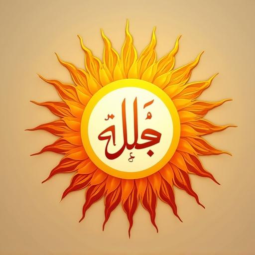 A logo design for the name 'شمس'. Features a sun symbol with vibrant colors and the word 'جلاء' in Arabic calligraphy.
