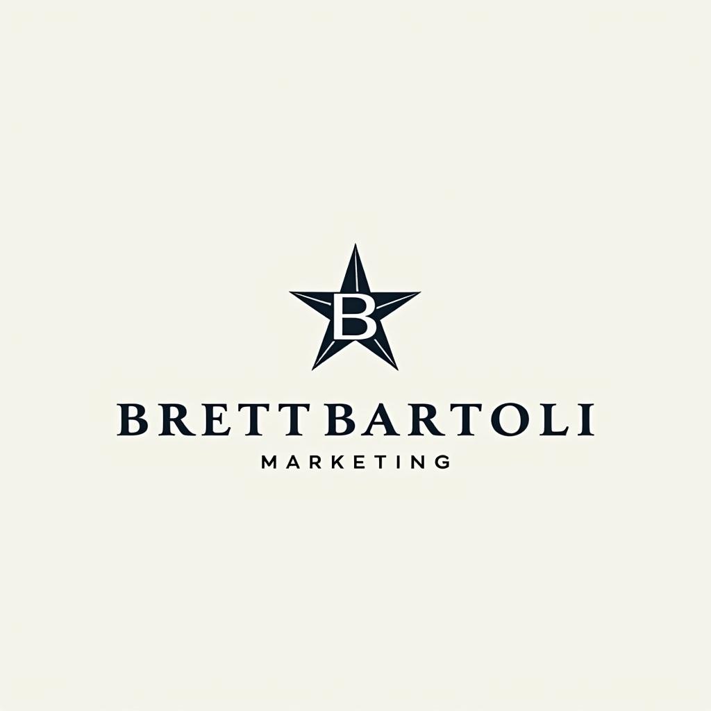 Logo for Brett Bartoli Marketing contains nautical star and stylized B. Use modern fonts and luxurious gradients. Design should focus on balance and creativity with possible globe elements.