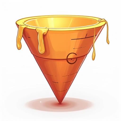 Illustration of a cyclone-shaped icon. Features a bright yellow-orange color. Dripping substance from the rim. Transparent background.