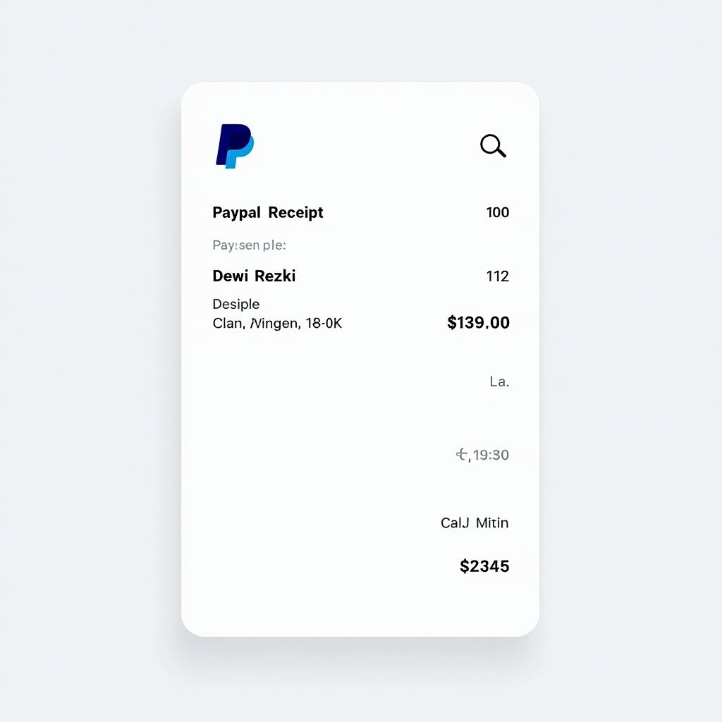 Image depicts PayPal receipt showing payment. Receipt includes branding and transaction details. Layout appears clean and suitable for online payments.