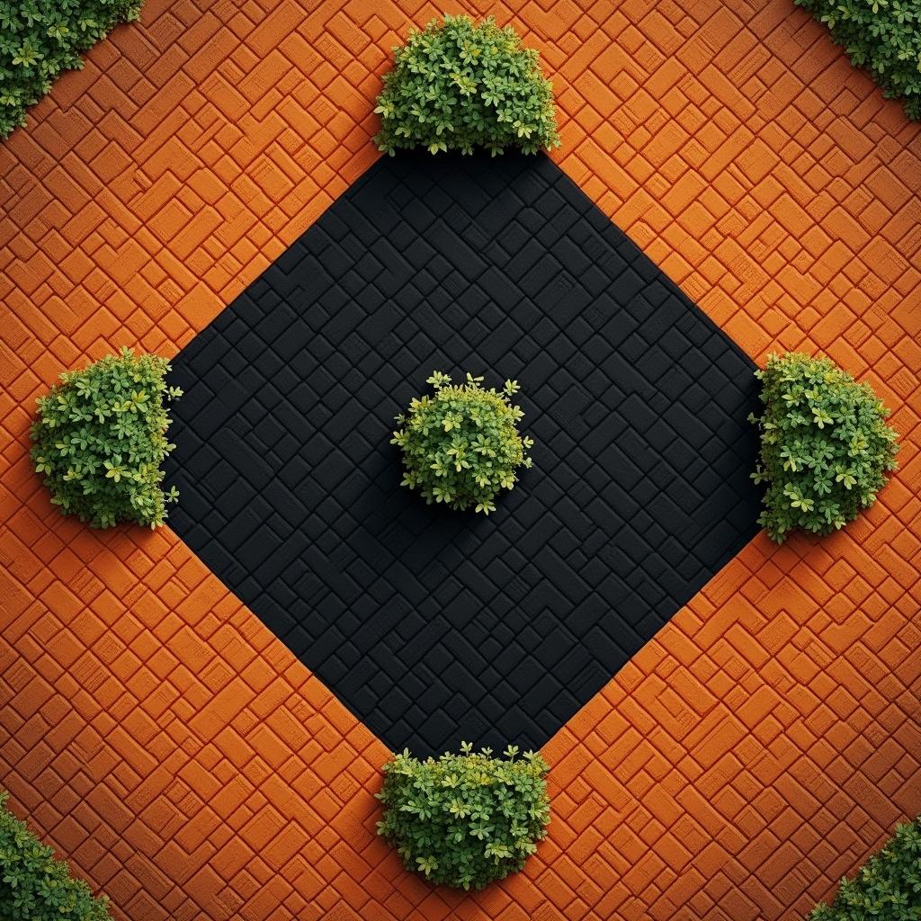 Baseball field design featuring orange outfield grass with a black square in the center and surrounding grassy area.