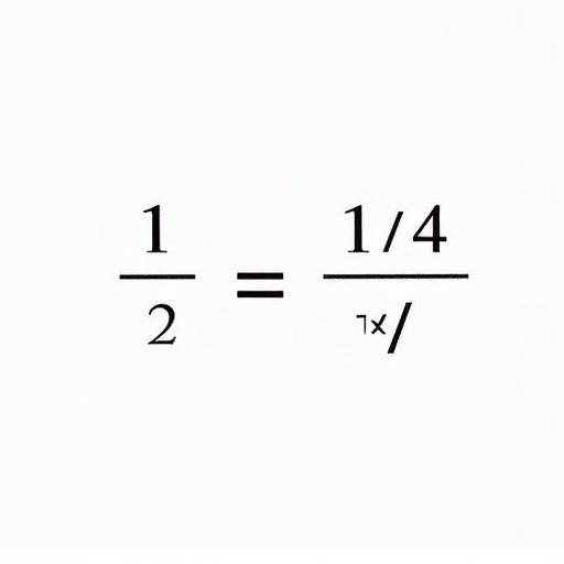 Illustration of a mathematical equation showing a fraction. Displays 1/2 equals to 1/4. Focus on clarity in numbers and fraction representation. Demonstrates equivalent fractions. Includes multiplication of numbers in the fraction.
