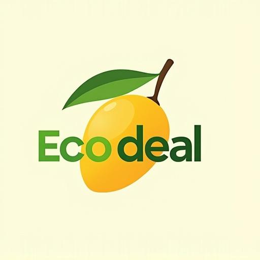 Logo design for Ecodeal. Features a yellow mango with a green leaf. Company focuses on selling organic mangoes. Bright and fresh color palette.