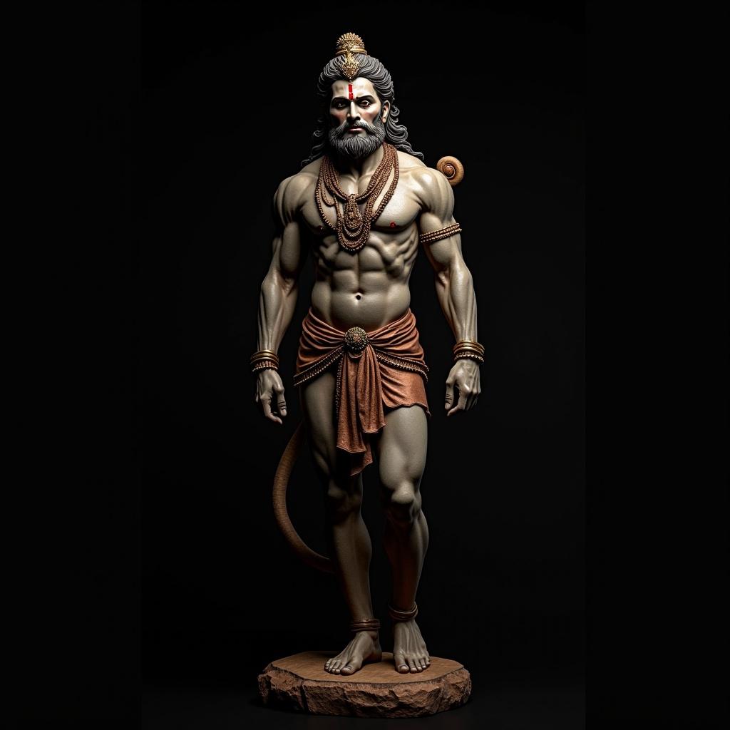 Hanuman statue with a black background. The image is clean and showcases the figure elegantly.