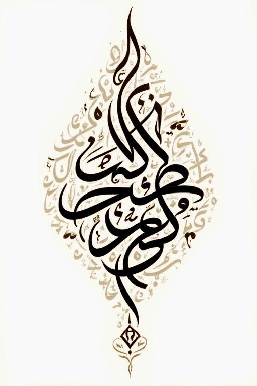 Calligraphy art created in Diwani style. Emphasis on elegance and intricate design. The beauty of the Arabic script is showcased. The word 'daw'alqamar' is written in Arabic.