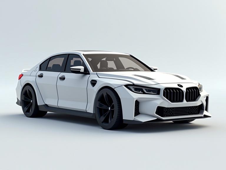 Modern BMW sedan in voxel style showcasing cubical 3D design