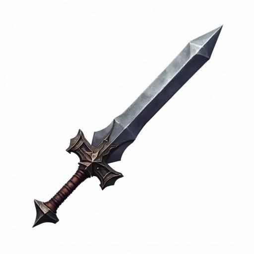 Icon of a longsword for a card game. Styled like World of Warcraft. Size is 48 by 48 pixels. Features a transparent background.