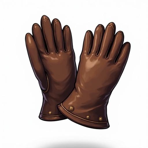 Pair of leather gloves depicted as a game asset icon. Designed for an ARPG. No background, transparent background allows for easy integration.