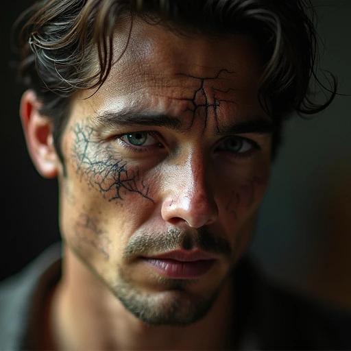 Heat cracks on the leathery skin of a person's face 28mm F8 close-up shot
