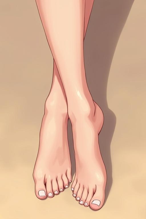 Female feet crossed elegantly on toes. Focus on smooth soles and toes. Bright and soft colors in the appearance. Intended to represent foot beauty and care.