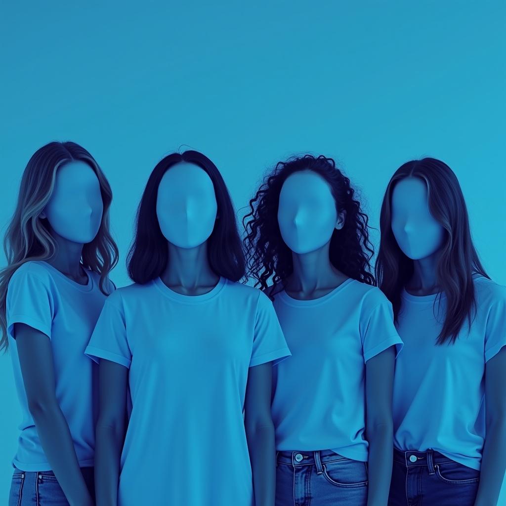 Temporary placeholder banner for a website featuring four women in t-shirts with a blue-tone style. No identifiable faces.