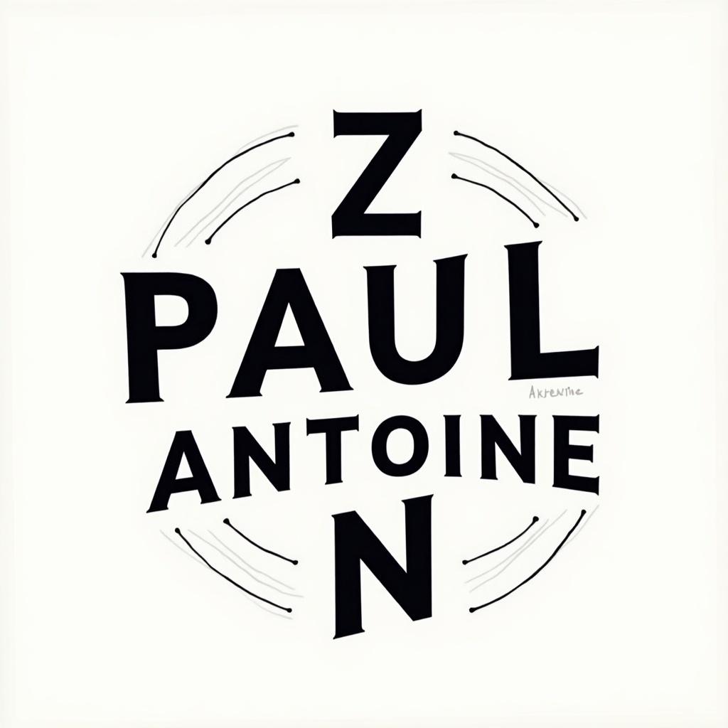 Stylized text arranged in a circular pattern features the name Paul Antoine. Black letters on a white background represent the name clearly. Decorative lines enhance the visual appeal.