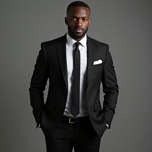 Mannequin wearing a suit. Black pants with a white shirt and tie. Captured in a professional studio setting.