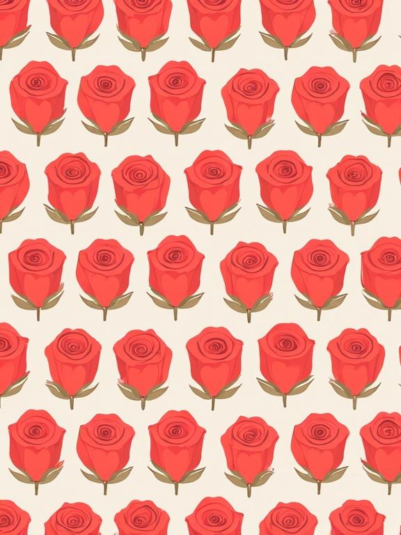 Seamless vector pattern of red roses viewed from above. Roses arranged tightly with no gaps. Simple shapes and stylized petals in bright red. Pattern repeats perfectly horizontally and vertically. No green leaves. Modern style on a light background.