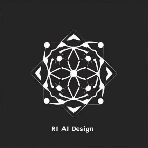 Abstract logo for RI AI Design. Geometric abstraction symbolizes intelligence and creativity. Black and white with electric cyan accents. Prioritize strong visual identity.