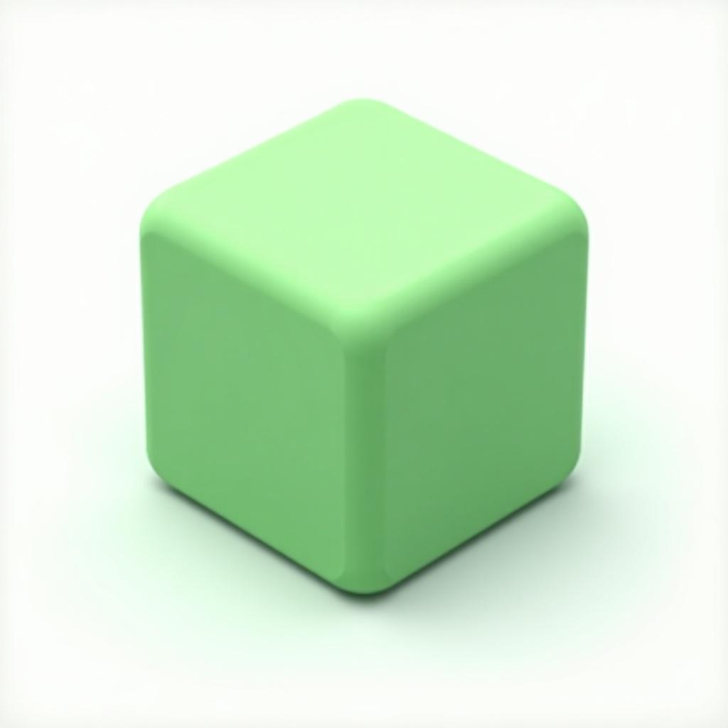 3D cube in matte green color on a white background