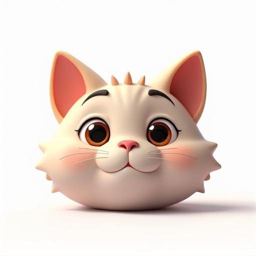 3D cartoon style cat face with a clean white background