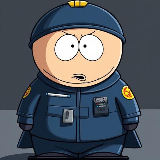 Cartoon character in a blue pilot uniform inspired by Star Wars and resembling a popular animated character from comedic series.