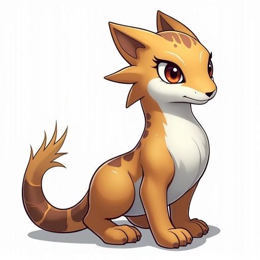 Anime-style creature in idle pose. Character features chessboard patterns on body. Alternating white and marbled brown. Eyes sharp and focused. Full body visible, transparent background.