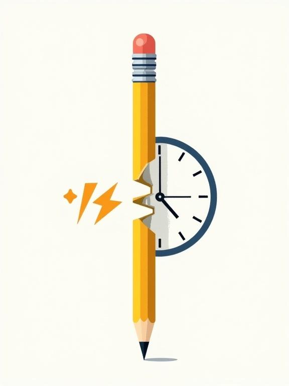 Illustration of a split pencil representing fast and slow modes of thinking. Left half is bright yellow with a sharp tip and lightning bolt; right half is gray with a rounded tip and a calm clock. Background is clean and light.