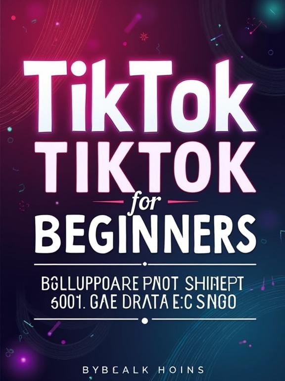 Bold eye-catching e-book cover features title TikTok for Beginners. Modern clean font. Vibrant dynamic color scheme with pink purple teal gradients. Subtle digital motifs like abstract shapes musical notes reflect TikTok vibe. Title is main visual element against minimalist background. High contrast and readability.