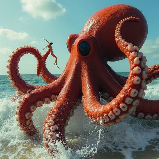giant octopus attacking a korean model in the ocean