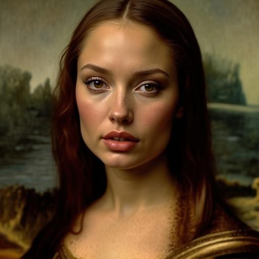 Portrait in Renaissance style featuring a woman with prominent lips. Dreamy expression enhances her beauty, detailed background reminiscent of classic art.