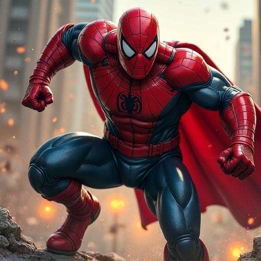 A unique superhero from Marvel in an action pose on a city street.