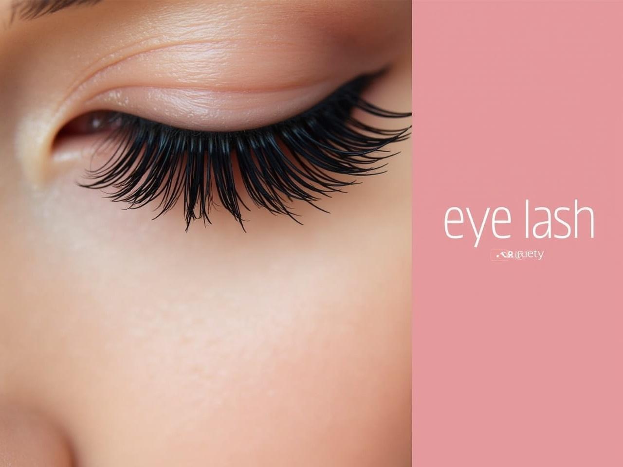 The image showcases a close-up view of a single eye, focusing on beautifully long eyelashes that enhance the eye's allure. The eye is partially closed, suggesting a soft and serene look. The background features a gentle pink hue, providing a pleasing contrast to the dark lashes. The lighting is soft and natural, accentuating the texture and elegance of the eyelashes. This visual is perfect for beauty-related content or promotions.