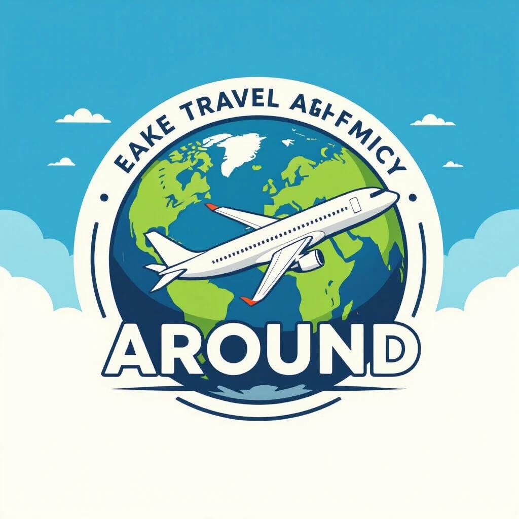 Design a logo for a travel agency named Travel Around. Include a clean and modern style. Feature an airplane and a globe to symbolize travel.