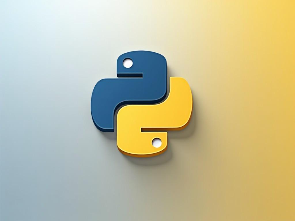 The image features the iconic Python logo, which is stylized and prominently displayed. The logo has two intertwined snakes, one in blue and the other in yellow. The background has a gradient transitioning from light gray to a soft blue, creating a calming effect. This design represents programming and software development, particularly in Python. It conveys a modern and digital aesthetic that appeals to tech enthusiasts and developers.