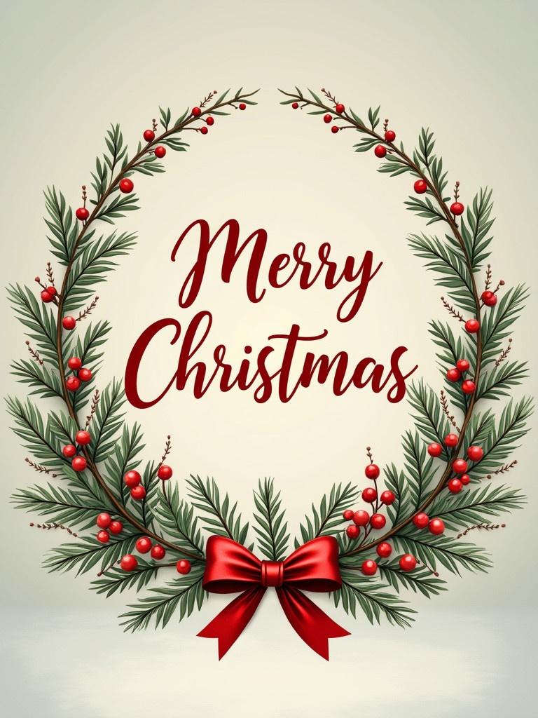 Elegant Christmas design featuring a beautiful wreath with red berries and green foliage. Text reads Merry Christmas. Message for the Mann Family. Simple and celebratory design.