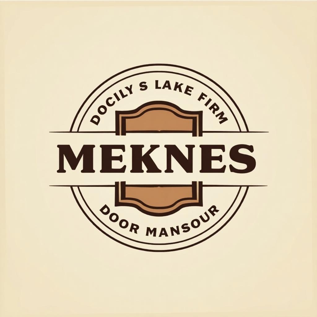 Logo for Meknes bakery features a simple design inspired by Door Mansour. The logo emphasizes elegance. Color palette includes beige and brown tones. The name 'MEKNES' is prominent in the center. Simple yet sophisticated touches make it stand out.