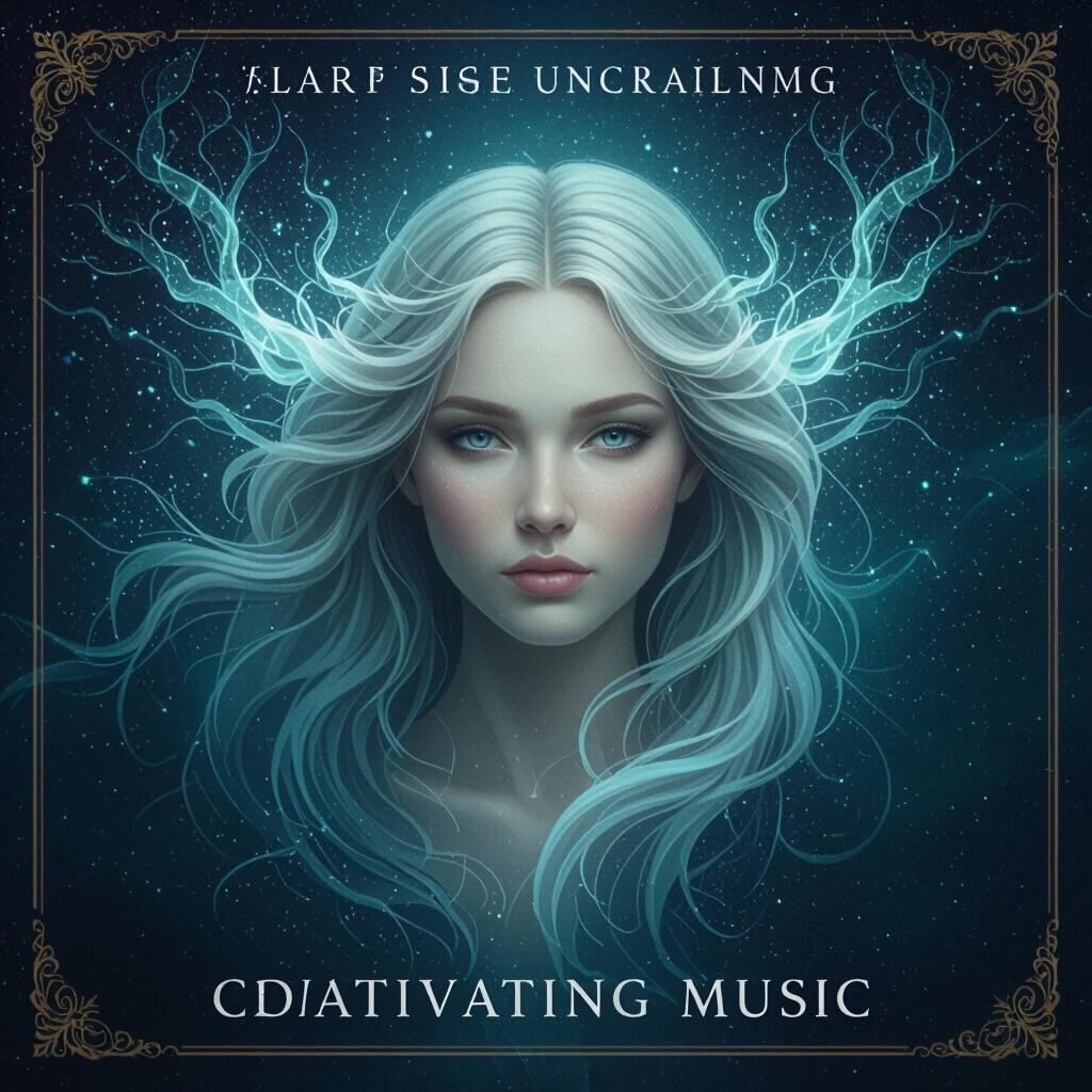 Captivating music album cover featuring ethereal female portrait. The design showcases a mystical atmosphere with glowing elements.