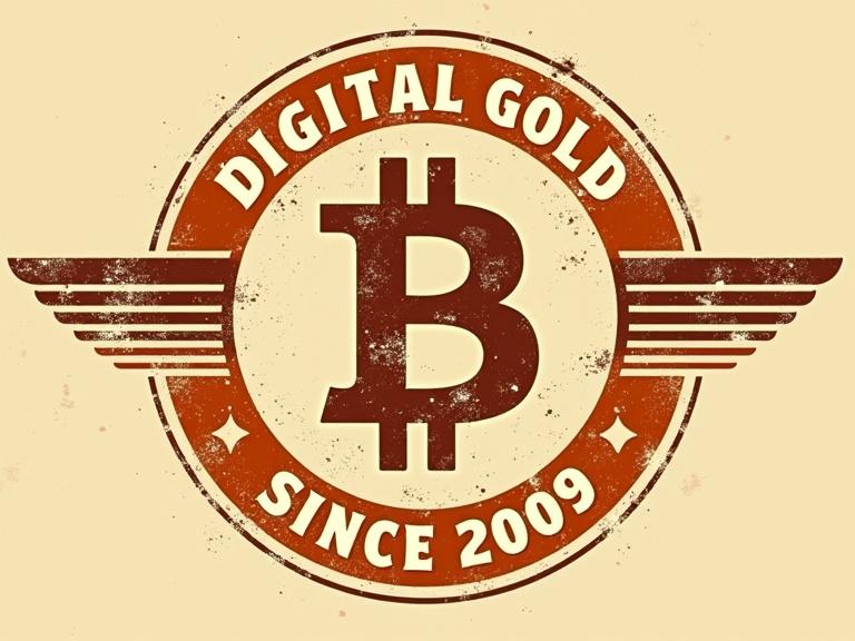 Create a retro-style t-shirt design inspired by 1970s or 1980s currency ads. Feature a distressed vintage Bitcoin logo with a faded orange and brown color palette. Add decorative lines or a circular badge-style frame around it. Include the phrase ‘Bitcoin – Digital Gold Since 2009’ in a vintage serif font. Apply a worn-out cracked ink texture to give it a thrift-store gem vibe.
