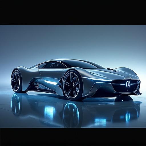 Futuristic Mercedes car with a glowing light. Innovative design with sleek lines. Elegance meets technology. Impressive automotive craftsmanship.