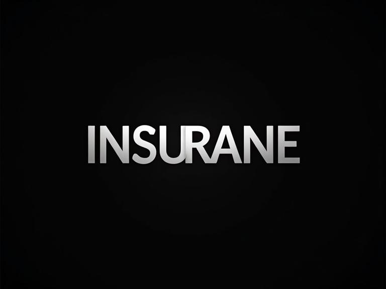 Create a silver logo for an insurance company with a black background. The logo reads 'INSURANE' prominently.